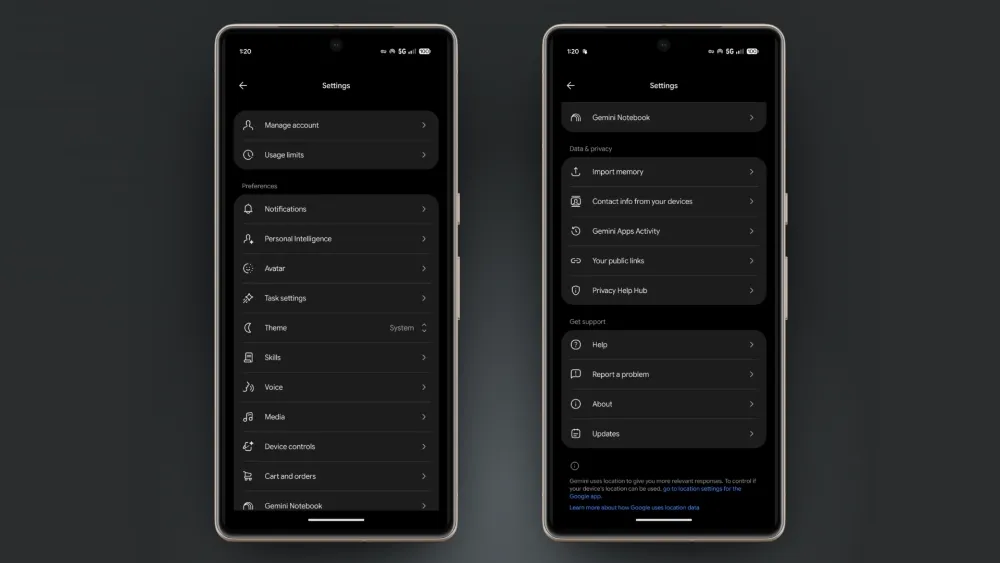 Gemini для Android получил обновлённый интерфейс с единым меню настроек