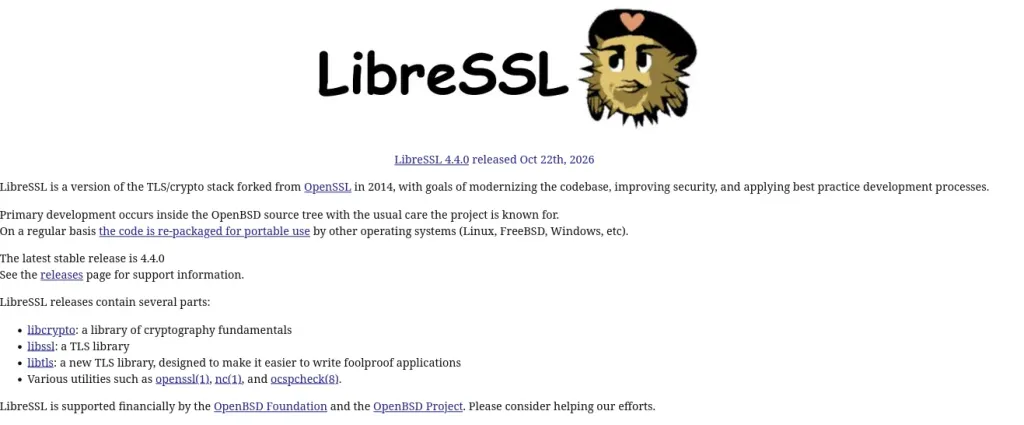 Вышел экспериментальный выпуск криптобиблиотеки LibreSSL 4.4.0