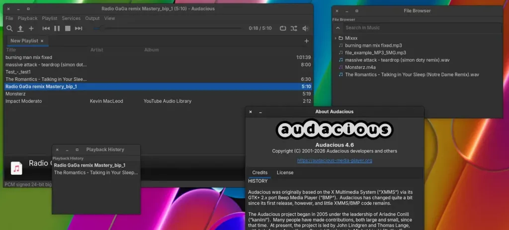 Вышел музыкальный проигрыватель Audacious 4.6.2